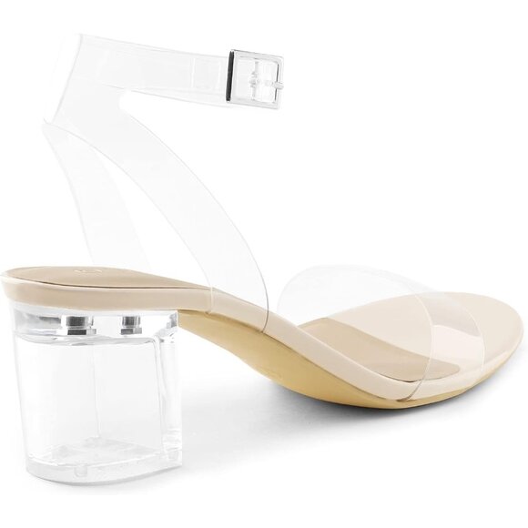 Dream Pairs Womens Nude Clear Faux Suede Rounded Toe Ankle Strap Heeled Sandal - Picture 2 of 7